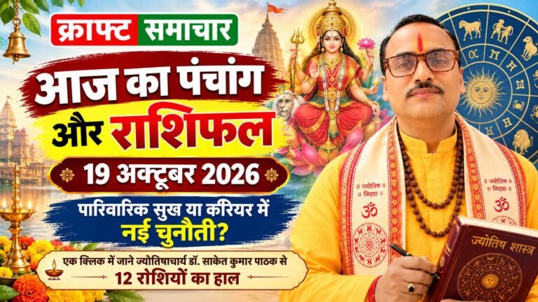 आज का पंचांग और राशिफल 19 अक्टूबर 2026: सोमवार को मां सिद्धिदात्री की कृपा, ज्योतिषाचार्य डॉ. साकेत कुमार पाठक से जानें 12 राशियों का हाल